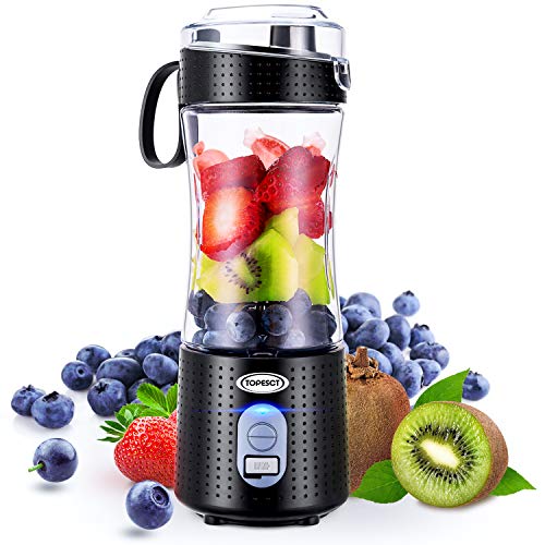 TopEsct Mini Batidora Portátil Personal para Batidos y Smoothies - con 6 Cuchillas 3D y Vaso Exprimidor de 380 ml - Potente Máquina de Mano Mezcladora de Frutas de 4000 mAh Recargable por USB