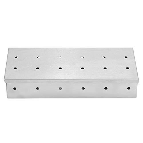 TOPINCN Caja Barbacoa Acero Inoxidable Parrilla para Carne Aire Libre Caja Ahumador Suministros para Madera Carbón Leña Diseño Múltiples Agujeros Sabor Ahumado