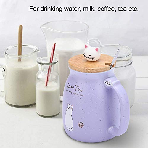 TOPINCN Taza de cerámica Lovely Cat Solid con Cuchara y Tapa de Madera Taza de Leche de Agua con café para Drinkware Regalo Oficina 1Pc(púrpura)