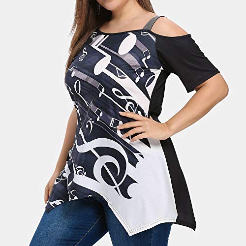 TOPKEAL Camisas Mujer Manga Corta Tallas Grandes Nota Musical Imprimir El Verano Blusas Mujeres Tops Camisetas Moda 2019 (Negro, XXXXXL)