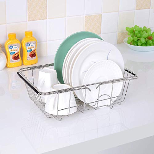 Toplife Escurridor de Platos Extensible de Acero Inoxidable para Cocina Hogar,Escurreplatos para Fregadero Adecuado para Escurrir Platos, Verduras y Frutas en el Fregadero.Talla Pequeña