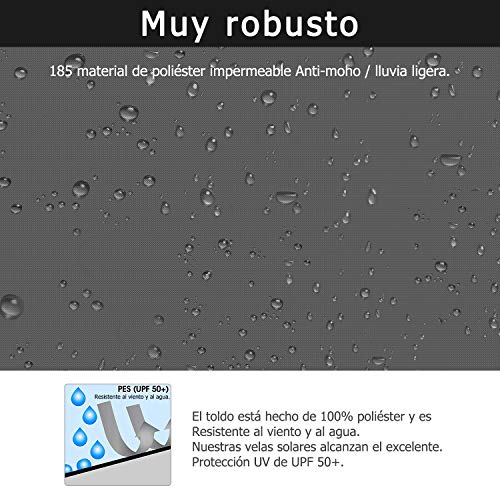 TOPLUS Vela de Sombra, para Jardín, Toldo Resistente a la Intemperie Protección Solar, PES Poliéster, 94% BloqueUV (2m x 3m)