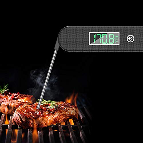 TOPOFU Termómetro de Cocina Digital, Termómetro Carne Lectura Instantánea de 2S con 4.7'' Sonda Larga, IPX6 Impermeable, Termómetro para Alimentos para Barbacoa, Parrilla, Horno, Petróleo (Negro)