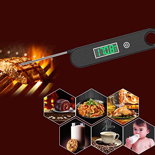 TOPOFU Termómetro de Cocina Digital, Termómetro Carne Lectura Instantánea de 2S con 4.7'' Sonda Larga, IPX6 Impermeable, Termómetro para Alimentos para Barbacoa, Parrilla, Horno, Petróleo (Negro)