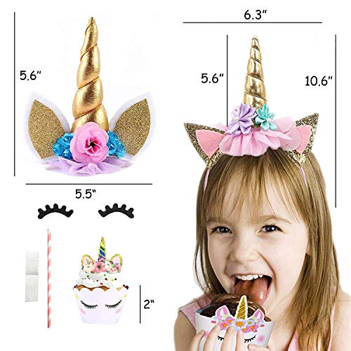 Topper de la Torta del Unicornio, Cupcake Toppers y Feliz cumpleaños Banner, Fuente de la Fiesta de cumpleaños del Unicornio para la Fiesta de Bienvenida al bebé o de cumpleaños de los niños