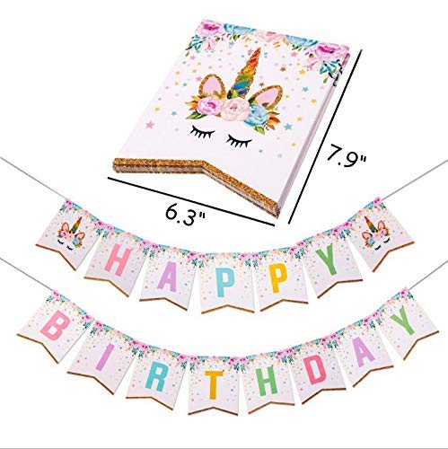 Topper de la Torta del Unicornio, Cupcake Toppers y Feliz cumpleaños Banner, Fuente de la Fiesta de cumpleaños del Unicornio para la Fiesta de Bienvenida al bebé o de cumpleaños de los niños
