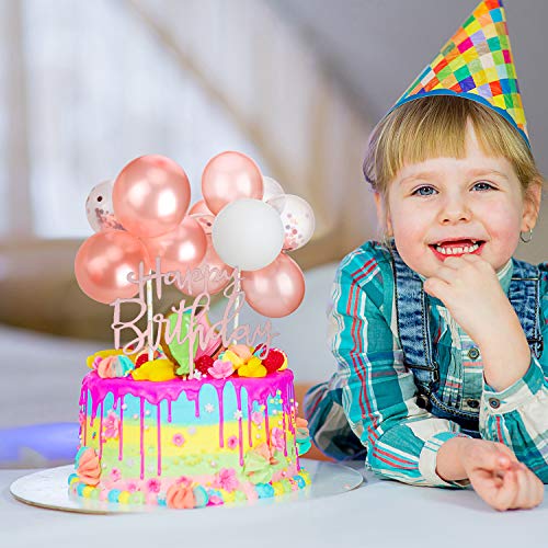 Topper de Tarta de Globo Rojo Rosa, Topper de Magdalena de Mini Guirnalda de Globos Topper de Tarta de Globo Acrílico de Confeti de Happy Birthday para Decoraciones de Tarta de Cumpleaños ()