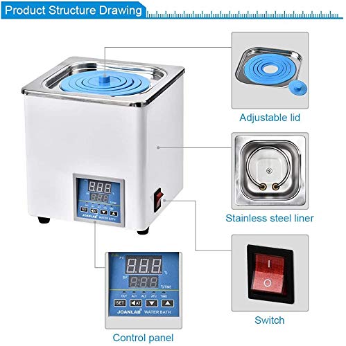 TOPQSC Termostático digital Baño de agua Laboratorio, Pantalla digital eléctrica emperatura constante, temperatura ambiente hasta 100 ° C, capacidad de 3 litros, 300 W, 220 V / 60 Hz (Una cámaras)