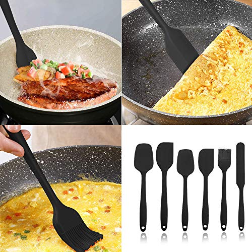 TOPSEAS Espátulas de Silicona,Utensilios de Cocina de Silicona,Set de 6 Espátulas Silicona,No Tóxico,Antiadherente,Resistente al Calor,Utensilios para Cocina y Horneado (Negro)