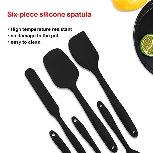 TOPSEAS Espátulas de Silicona,Utensilios de Cocina de Silicona,Set de 6 Espátulas Silicona,No Tóxico,Antiadherente,Resistente al Calor,Utensilios para Cocina y Horneado (Negro)