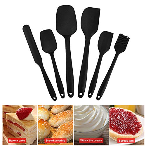 TOPSEAS Espátulas de Silicona,Utensilios de Cocina de Silicona,Set de 6 Espátulas Silicona,No Tóxico,Antiadherente,Resistente al Calor,Utensilios para Cocina y Horneado (Negro)