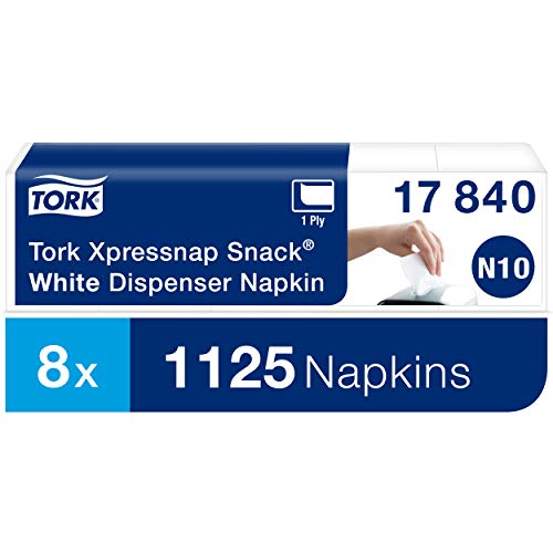 Tork 17840 Servilletas enmarañadas Xpressnap Snack Universal, compatible con el sistema N10 / un pliegue - 21.3cm x 21.6cm - 8 x 1125 servilletas - Blanco