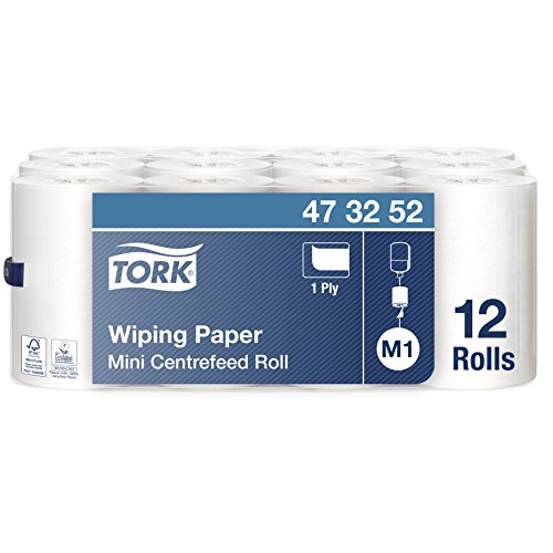 Tork 473252 Papel de secado multiuso Advanced de 1 capa compatible con el sistema de alimentación central pequeño M1, blanco, 12 rollos x 120m