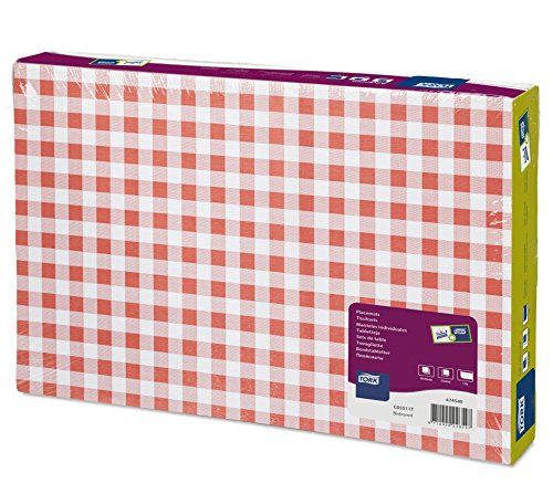 Tork 474540 Manteles individuales desechables con decoración de cuadros blanco y rojo/Advanced / 1 capa/Salvamanteles de papel con motivo / 500 manteles / 42 cm x 27 cm