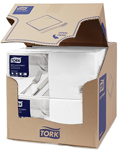 Tork 477414 Lunch Soft/Servilletas suaves para almuerzo / 10 paquetes x 150 unidades (1500 unidades) / Pliegue 1/4 / color blanco / 3 capas / 33 x 32,6 cm/Advanced