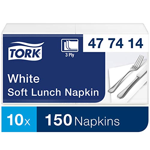 Tork 477414 Lunch Soft/Servilletas suaves para almuerzo / 10 paquetes x 150 unidades (1500 unidades) / Pliegue 1/4 / color blanco / 3 capas / 33 x 32,6 cm/Advanced