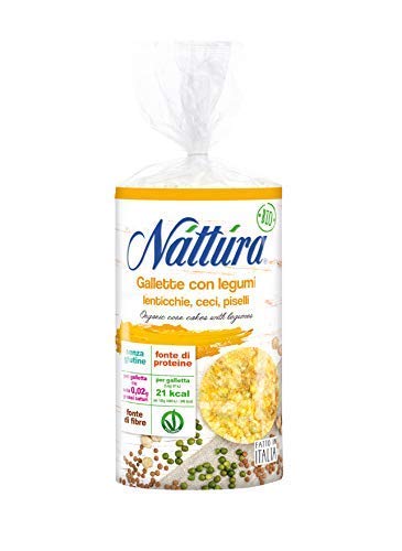 Tortas de maíz Nattura con legumbres (lentejas, garbanzos y guisantes), fuente de proteínas y fibras orgánicas redondas sin gluten - 1 x 100 gramos