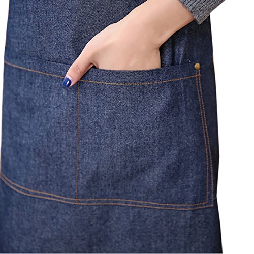 Toruiwa Chytaii Delantal Cocina Delantal Vaquero para Mujer y Hombre Denim Delantal de Trabajo Delantal de Chef Profesional de Cocina Delantal de café Barbacoa Delantal del Camarero Ajustable (1pcs)