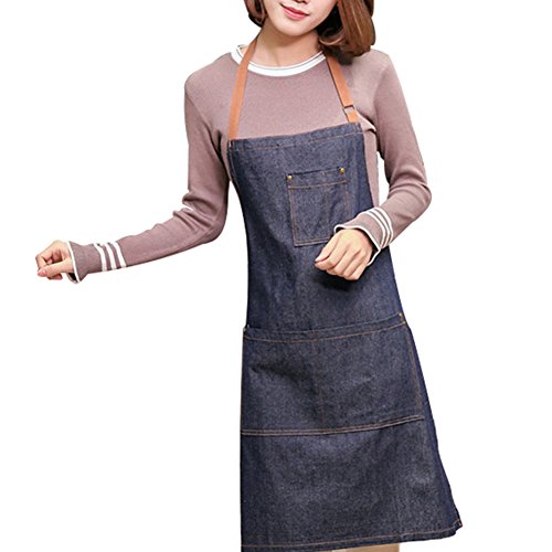 Toruiwa Chytaii Delantal Cocina Delantal Vaquero para Mujer y Hombre Denim Delantal de Trabajo Delantal de Chef Profesional de Cocina Delantal de café Barbacoa Delantal del Camarero Ajustable (1pcs)