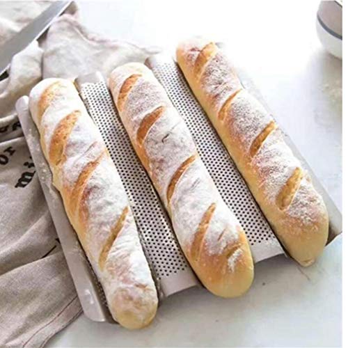 TOSSPER 3 Ranuras Antiadherente Bandeja de Horno Baguette Pan de Molde de Pan francés Bandeja de Hornear Herramientas de Color Oro Baguette Marco Soporte para Hornear Herramientas