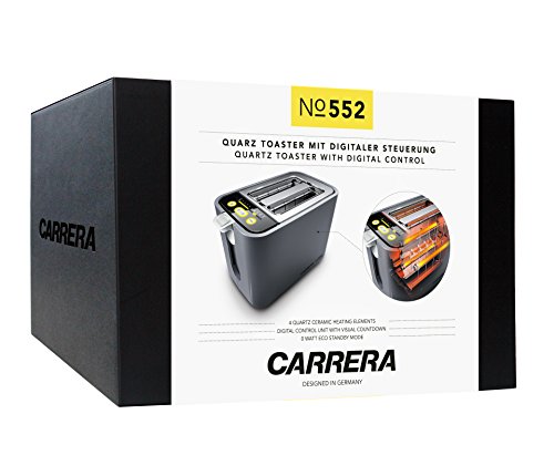 Tostador CARRERA N.º 552 con rejilla para bollos | 860 W, calefactor de vidrio de cuarzo, unidad de control digital, 9 precisos niveles de graduación y opción de cuenta atrás visual| para 2 rebanadas