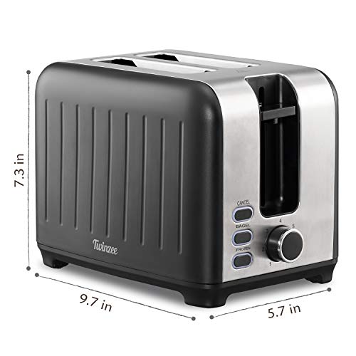 Tostadora Pan Ranura Ancha 3 en 1 - Negra Mate Inoxidable, Tostadora Vintage - Pinzas de Bambú gratuíta - 7 Niveles Tostado - 850W - Calienta Panecillos y Recoge Migas