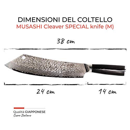 Totiko Japan Knives - Cuchillo de cocina japonés profesional para carne, barbacoa con texto "Special Martillato Musashi - Hoja de 24 cm - 10 pulgadas - Caja de cartón con cierre magnético incluida