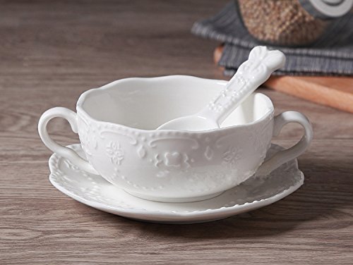 Touch Life - elegante taza de desayuno con plato de postre, taza de sopa con plato y cuchara