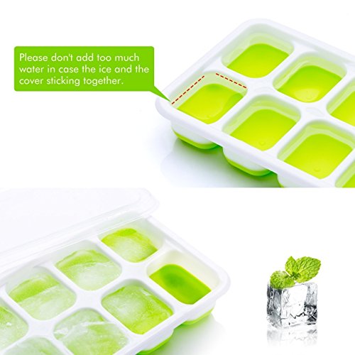 Towinle 4 Bandejas Hielo Grande con Tapa - Silicona Alimentaria Flexible/Cubo Enorme 4 * 3cm - 56 Huecos Color Verde