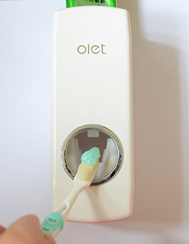 Towomo Olet Dispensador automático de pasta de dientes, y soporte para juego de cepillos de dientes (juego de 5 cepillos).Color blanco.