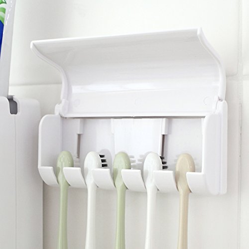 Towomo Olet Dispensador automático de pasta de dientes, y soporte para juego de cepillos de dientes (juego de 5 cepillos).Color blanco.