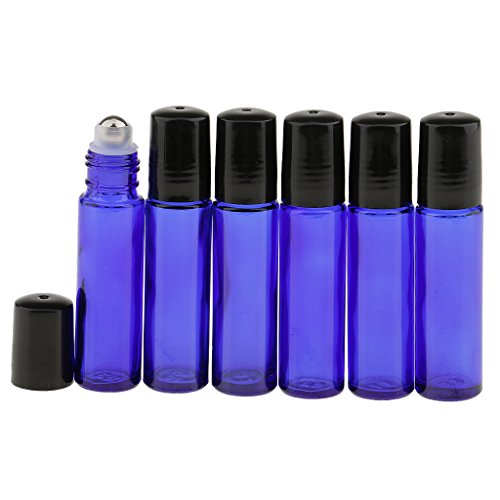 Toygogo 6pcs 10ml Travel Mini Rollo De Vidrio Vacío Recargable Portátil En Botellas Para Perfume De Aceites Esenciales Maquillaje Cosmético 4 Colores - Azul
