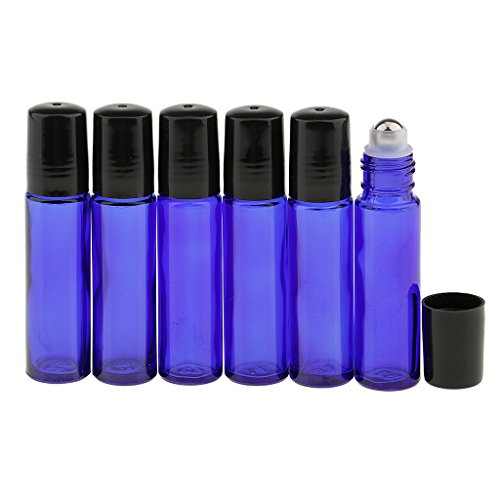 Toygogo 6pcs 10ml Travel Mini Rollo De Vidrio Vacío Recargable Portátil En Botellas Para Perfume De Aceites Esenciales Maquillaje Cosmético 4 Colores - Azul