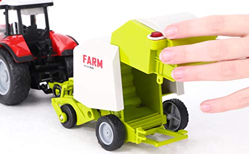 TOYLAND® Tractor y Remolque Rojo de 37 cm con Luces y Sonido - Juguetes agrícolas para niños (Tractor y empacadora)