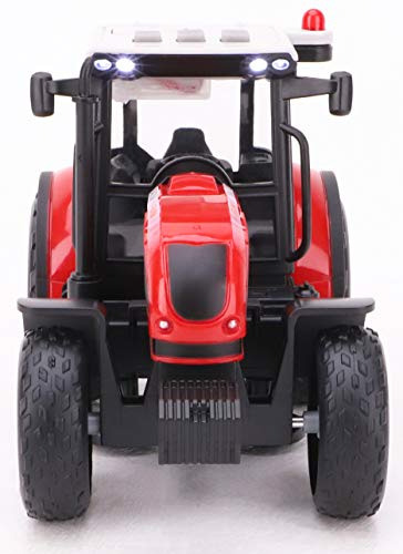 TOYLAND® Tractor y Remolque Rojo de 37 cm con Luces y Sonido - Juguetes agrícolas para niños (Tractor y empacadora)