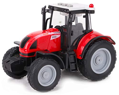 TOYLAND® Tractor y Remolque Rojo de 37 cm con Luces y Sonido - Juguetes agrícolas para niños (Tractor y empacadora)