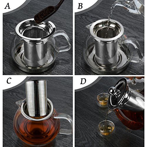 TOYO HOFU Tetera a prueba de calor del vidrio de Borosilicate del vidrio claro alto con el infuser, olla de la olla de la cocina de inducción, 800ml (800)