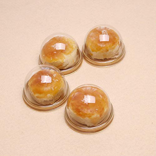 Toyvian 100 Piezas de Cajas Redondas de plástico para Pasteles cúpula Transparente Cajas de panadería contenedor para Queso de Pastel de Pastel de Luna (Bandeja Dorada)