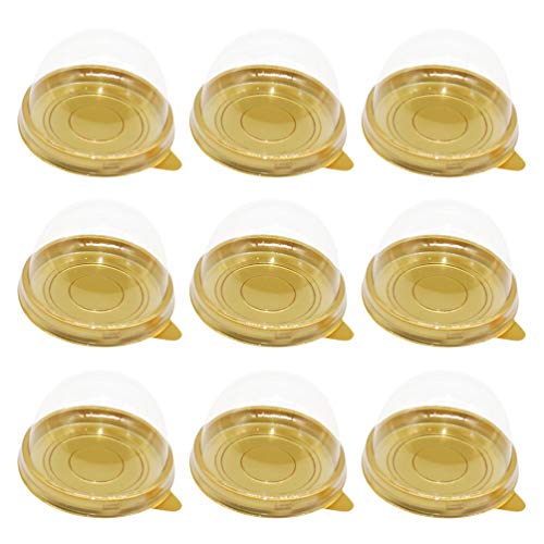 Toyvian 100 Piezas de Cajas Redondas de plástico para Pasteles cúpula Transparente Cajas de panadería contenedor para Queso de Pastel de Pastel de Luna (Bandeja Dorada)