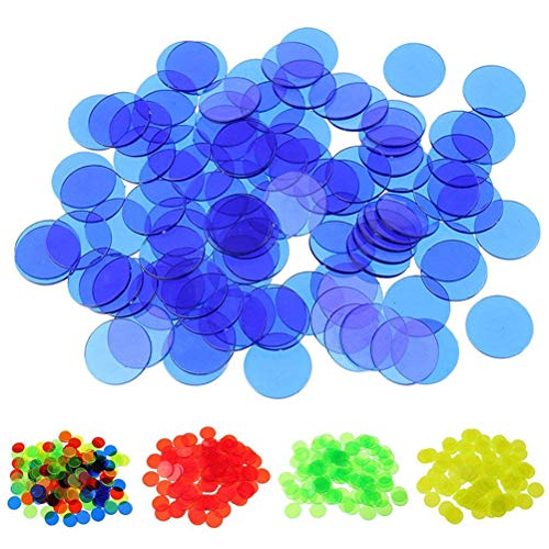 Toyvian 120pcs Pieces Bingo Chips Contadores de color transparente contando marcadores de plástico con bolsa de almacenamiento 19 mm (azul + rojo + amarillo + verde + púrpura + naranja cada 20 piezas)