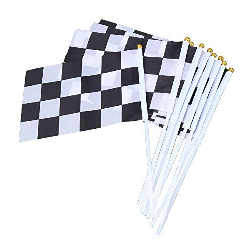 Toyvian 25 Piezas a Cuadros Banderas de poliéster con Bandera de Mano Palo Blanco y Negro 14x21cm