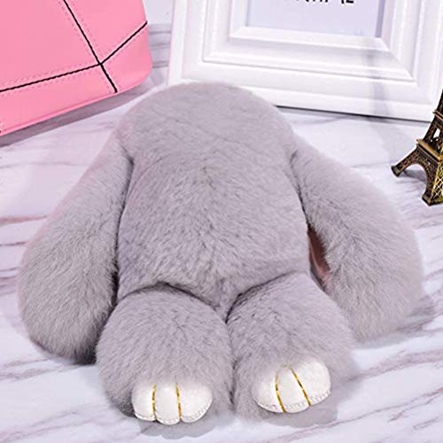 Toyvian Bunny Keychain Soft Cute Rex Rabbit Fur Keychain Car Key Celular Bolsa Colgante Encantos Regalo del Favor de Fiesta de Pascua (Gris Claro, 18cm, Imitación de Piel de Conejo)