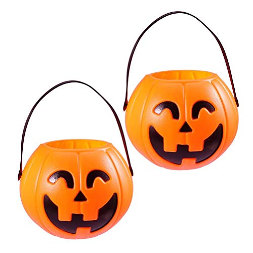 Toyvian Calabaza de Halloween Cubo de plástico Canasta de dulces Truco o trato Calabaza Caramelo Cubo Titular 17 cm 2 piezas