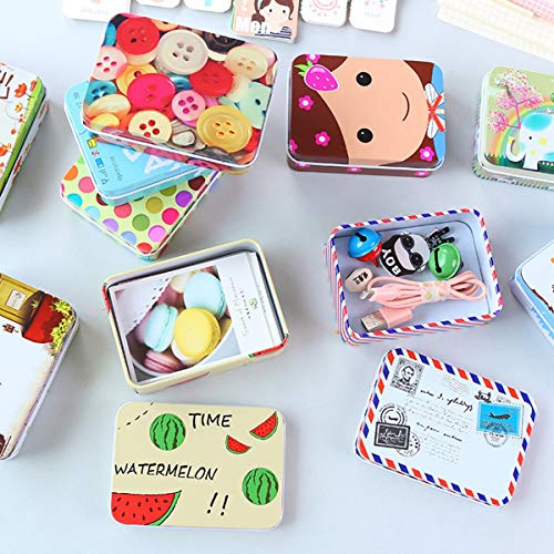 Toyvian Novedad Mini Caja de Hojalata de Hierro Tarjetas de Joyería Monedas Cajas de Almacenamiento de Dulces Dibujos Animados Lindos Caja de Latas Rectangulares 6 Piezas