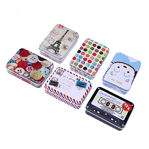 Toyvian Novedad Mini Caja de Hojalata de Hierro Tarjetas de Joyería Monedas Cajas de Almacenamiento de Dulces Dibujos Animados Lindos Caja de Latas Rectangulares 6 Piezas