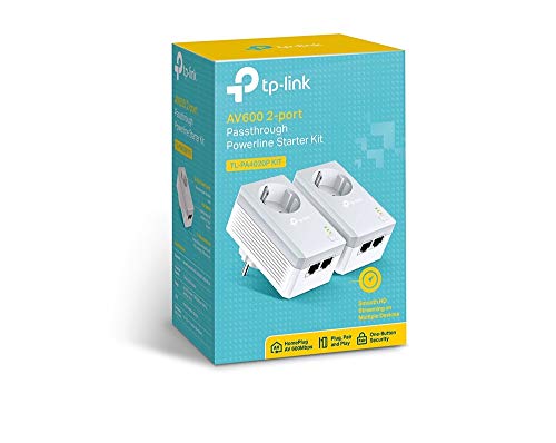 TP-Link TL-PA4020P Kit Powerline con enchufe adicional, AV 600 Mbps en Powerline, 2 puerto ethernet, homeplug AV, sin wifi, solución para dispositivos con cable como PC, decodificador Sky, PS4, Blanco