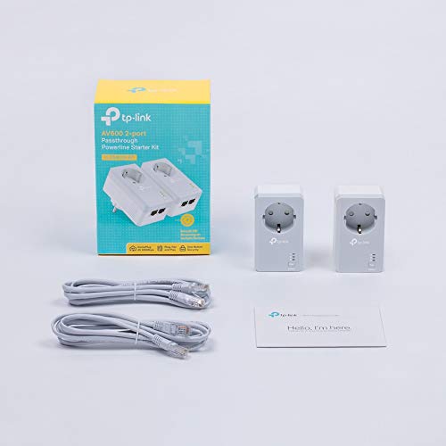 TP-Link TL-PA4020P Kit Powerline con enchufe adicional, AV 600 Mbps en Powerline, 2 puerto ethernet, homeplug AV, sin wifi, solución para dispositivos con cable como PC, decodificador Sky, PS4, Blanco