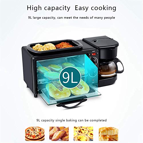 TQMB Tostadora Máquina Tostadora Eléctrica Multifunción Familiar 3 En 1 Horno De Acero Inoxidable Cafetera con Hervidor Huevo Plancha Olla Antiadherente