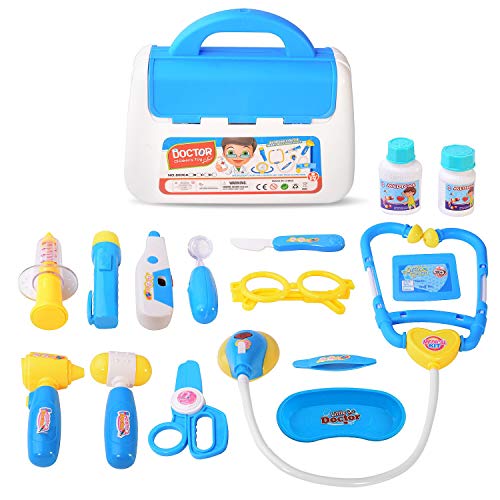 TR Turn Raise Cuadro Médico Conjunto Enfermera Médico Kit Parque Infantil para Niños - Fingir Juego Herramientas Juguete Set 15 Piezas (Azul)