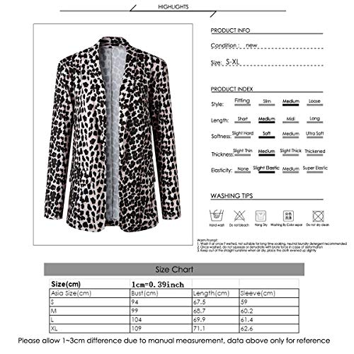 Traje de Trabajo de Negocios Atractivo con Manga Larga de Piel de Serpiente para Mujer Escudo Outwear (Color : Leopard Print, Size : XL)